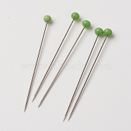 Stainless Steel Pins, with Glass Pearl Head, Round, Ferronickel, Corsage Pins/Dress-making Pins, Sea Green, 38mm, Pin: 0.6mm, 100pcs/box(FIND-WH0010-03B)