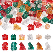 Pandahall 72Pcs 12 Styles Transparent Glass Beads, with Glitter Powder, Gift Box & Candy & Santa Claus & Christmas Hat, Mixed Color, 12~19x10.5~14x7~11mm, Hole: 1~1.4mm, 6pcs/style(GLAA-TA0001-64)