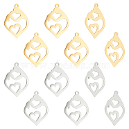12Pcs 2 Colors 201 Stainless Steel Pendants, Heart with Mother and Child, for Mother's Day, Golden & Stainless Steel Color, 24x17x1mm, Hole: 1.5mm, 6pcs/color(STAS-UN0040-19)