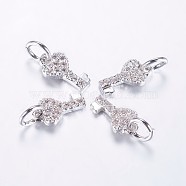 Long-Lasting Plated Brass Micro Pave Cubic Zirconia Charms, Heart Key, Real Platinum Plated, 10x5x1.5mm, Hole: 3mm(X-ZIRC-F069-48P)