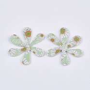 Printing PU Leather Pendants, with Double-Sided Flower Pattern, Flower, Light Green, 45.5x40x2mm, Hole: 1mm(FIND-T062-001J)