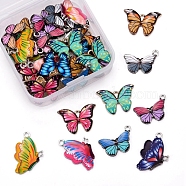 48Pcs 12 Styles Printed Alloy Pendants, with Enamel, Butterfly, Light Gold, Mixed Color, 4pcs/style(PALLOY-LS0001-04P)