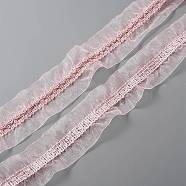 Polyester Pleated Lace Trim, Curtain Decoration, Costume Accessories, Pink, 2-1/8 inch(55mm), about 12.58 Yards(11.5m)/Card(OCOR-WH0060-36E)