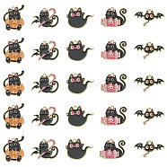 25Pcs 5 Styles Alloy Enamel Pendants, Golden, Cat with Candy & Bat & Ghost & Pumpkin Charm, Black, 20~25x28~34mm, 5pcs/style(ENAM-CJ0004-68)