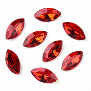 Pointed Back Glass Rhinestone Cabochons, Back Plated, Faceted, Horse Eye, Light Siam, 15x7x4mm(RGLA-T083-7x15mm-07)