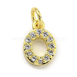 Letter Brass Micro Pave Clear Cubic Zirconia Pendants, Jump Ring, Real 18K Gold Plated, Letter O, 8.5x6x1.8mm, Jump Ring: 4x0.9mm, Hole: 2.5mm(KK-K354-06G-O)