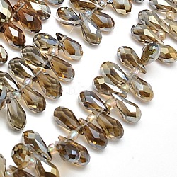 Electroplate Glass Beads Strands, Half Plated, Faceted, teardrop, Camel, 12x6mm, Hole: 1mm(EGLA-A001-6x12mm-H11)