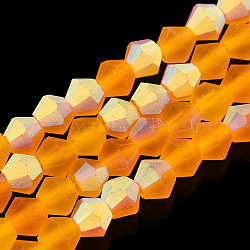 Imitate Austrian Crystal Bicone Frosted Glass Beads Strands, Grade AA, Faceted, Orange, 3.5~3.8x3mm, Hole: 0.8mm, about 113~115pcs/strand, 14.17~14.37 inch(36~36.5cm)(EGLA-A039-T3mm-MB23)