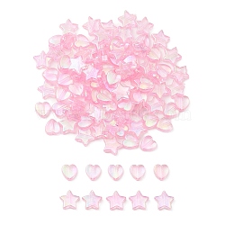 100Pcs 2 Style Eco-Friendly Transparent Acrylic Beads, Heart/Star, Dyed, AB Color, Hot Pink, 8~10x8~10x3~4mm, Hole: 1.5mm, 50pcs/style(TACR-YW0001-86C)