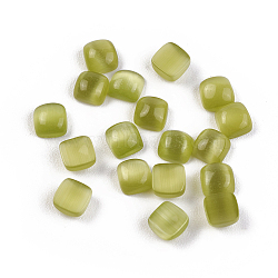 Cat Eye Cabochons, Green Yellow, Square, about 4mm wide, 4mm long, 2mm thick(X-CE042-4-06)