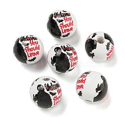 Halloween Series Wood European Beads, Round, Black, 15x16x16mm, Hole: 4.5mm(WOOD-U002-01E)