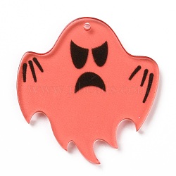 Halloween Translucent Acrylic Pendants, Ghost, Light Salmon, 35x33x2mm, Hole: 1.4mm(OACR-B001-02F)