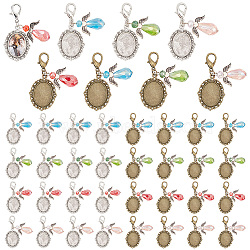 40Pcs 8 Style Oval Alloy Pendant Locket Pendant Decorations, with Alloy Lobster Claw Clasps and Angel Charm, for Wedding Bouquet Decorations, Mixed Color, 46mm, 5pcs/style(HJEW-AB00200)