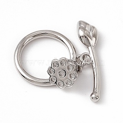 Brass Toggle Clasps, Ring with Lotus Pod, Real Platinum Plated, Ring: 20.5x18x7.5mm, Hole: 2mm, Bar: 25.5x6x3.5mm, Hole: 2mm(KK-K271-29P)