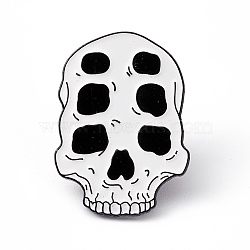 White Halloween Enamel Pin, Electrophoresis Black Alloy Brooch for Backpack Clothes, Skull Pattern, 30x22x2mm, Pin: 1.2mm(JEWB-A005-12-05)