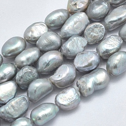 Natural Cultured Freshwater Pearl Beads Strands, Dyed, Oval, Dark Gray, 8~10.5x6~8mm, Hole: 0.8mm, about 39pcs/strand, 13.58 inch(PEAR-K003-17)