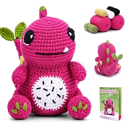 DIY Pitaya Dinosaur Knitting Kits for Beginners, including Cotton Thread, Crochet Hook, Deep Pink, 240x185x80mm(PW-WGEBF3D-01)