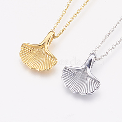 304 Stainless Steel Pendant  Necklaces, Ginkgo Leaf, Mixed Color, 18.03 inch(45.8cm), 1.5mm(NJEW-P224-25)