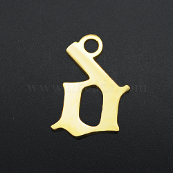 201 Stainless Steel Charms, Laser Cut, Letter, Golden, Letter.D, D:9x6x1mm, Hole: 1.2mm(STAS-S105-JA570-D)