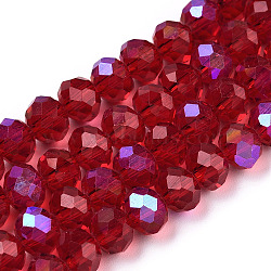 Electroplate Glass Beads Strands, Half Rainbow Plated, Faceted, Rondelle, FireBrick, 3x2mm, Hole: 0.8mm, about 150~155pcs/strand, 15~16 inch(38~40cm)(EGLA-A034-T2mm-L20)