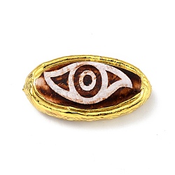 Tibetan Style dZi Beads, Natural Agate Beads, with Golden Tone Brass Findings, Lead Free & Cadmium Free, Horse Eye, 1-Eye, 46.5~49x25~28x9.5~13mm, Hole: 1.2mm(KK-F836-07B-G)