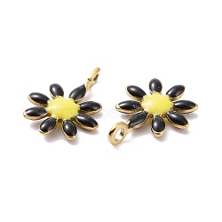 Ion Plating(IP) 304 Stainless Steel Charms, with Enamel, Golden, Flower, Black, 10x7.5x2mm, Hole: 1mm(STAS-F280-01G-08)