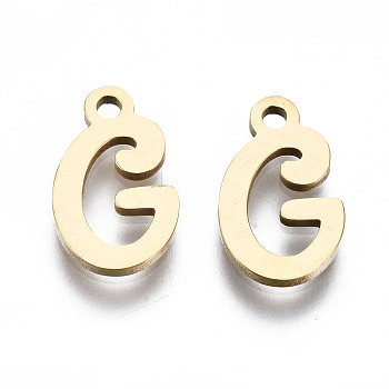 201 Stainless Steel Charms, Laser Cut, Alphabet, Golden, Letter.G, 12x7x1mm, Hole: 1.4mm