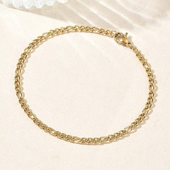 Unisex 304 Stainless Steel Figaro Chains Bracelets, Ion Plating(IP), Golden, 7.48 inch(19cm)