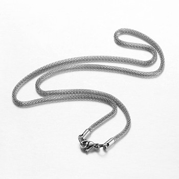 201 Stainless Steel Mesh Chain Necklaces, with Lobster Claw Clasps, Stainless Steel Color, 17.7 inch(45cm)