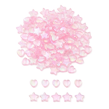 100Pcs 2 Style Eco-Friendly Transparent Acrylic Beads, Heart/Star, Dyed, AB Color, Hot Pink, 8~10x8~10x3~4mm, Hole: 1.5mm, 50pcs/style