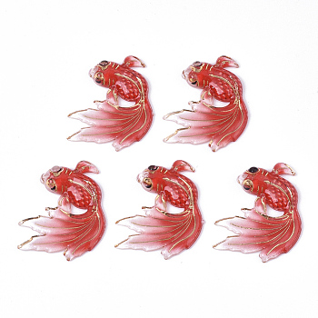 UV Printing Acrylic Pendants, with Spray Paint Bottom, Goldfish, Red, 30x25x4mm, Hole: 1mm