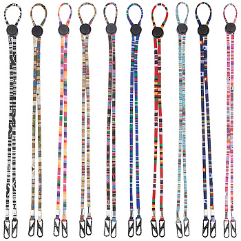 10Pcs 10 Colors Ethnic Style Polyester Glasses Lanyard, Neck Strap for Glasses, with Plastic Buckle, Alloy & Iron Findings, Mixed Color, 715x4x2mm, 1Pc/style