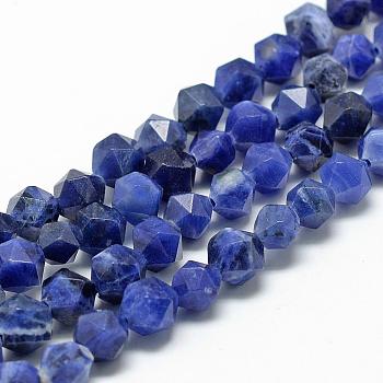 Natural Sodalite Beads Strands, Star Cut Round Beads, Faceted, 8~10x7~8mm, Hole: 1mm, about 46pcs/strand, 14.96 inch