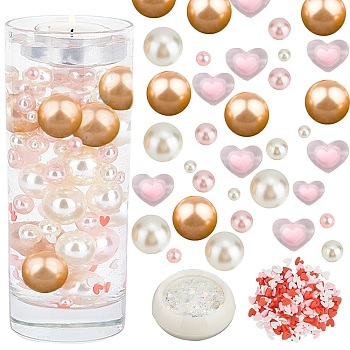 Valentine's Day Vase Fillers for Centerpiece Floating Candles, Incluidng Grade A Plastic Imitation Pearl Beads, No Hole Beads, Hexagons Nail Sequins, Mixed Color