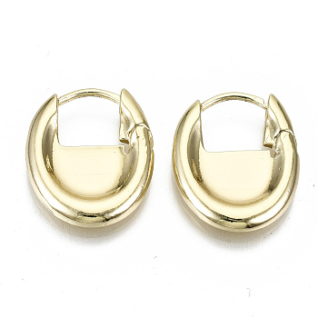 Brass Huggie Hoop Earrings, Oval, Nickel Free, Real 18K Gold Plated, 23x18.5x3mm, Pin: 1mm