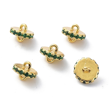 Eco-Friendly Brass Links Connectors, with Cubic Zirconia, Long-Lasting Plated, Real 18K Gold Plated, Flat Round, Green, 7x5.5mm, Hole: 1mm