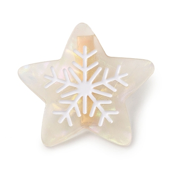 Star with Snowflake Cellulose Acetate(Resin) Alligator Hair Clips, with Golden Iron Clips, for Women Girls, Linen, 48.5x51x11.5mm