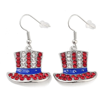 Independence Day Theme Alloy Enamel Dangle Earrings for Women, with Rhinestone, Hat, 41x23.5mm
