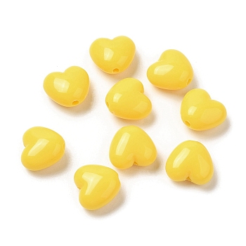 Opaque Acrylic Beads, Heart, Yellow, 9x9.5x5.5mm, Hole: 1.5mm, about 1650pcs/500g