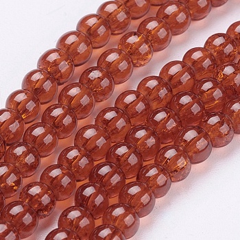 1 Strand Dark Orange Transparent Crackle Glass Round Beads Strands, 4mm, Hole: 1.1~1.3mm, about 200pcs/strand, 31.4 inch