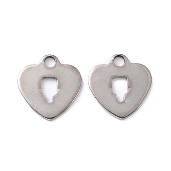 201 Stainless Steel Charms, Heart, Stainless Steel Color, 10x9.5x0.8mm, Hole: 1.4mm