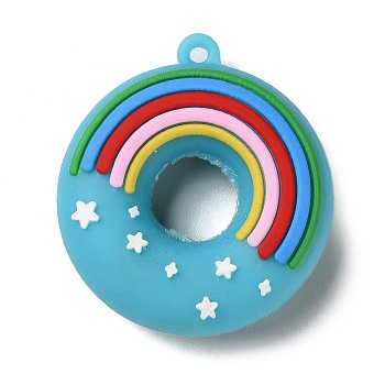 PVC Plastic Pendants, Donut with Rainbow Charm, Sky Blue, 48x43.5x14mm, Hole: 2.5mm