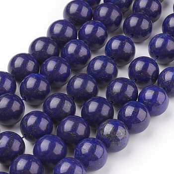 Natural Lapis Lazuli Beads Strands, Dyed, Round, Blue, 14mm, Hole: 1mm, about 14pcs/strand, 7.6 inch