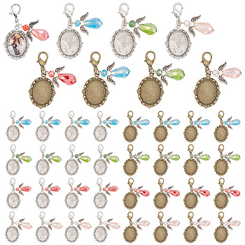 40Pcs 8 Style Oval Alloy Pendant Locket Pendant Decorations, with Alloy Lobster Claw Clasps and Angel Charm, for Wedding Bouquet Decorations, Mixed Color, 46mm, 5pcs/style