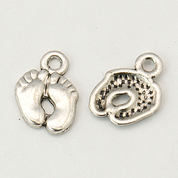Tibetan Style Alloy Charms, Foot Print, Cadmium Free & Lead Free, Antique Silver, 14x10x2mm, Hole: 2mm