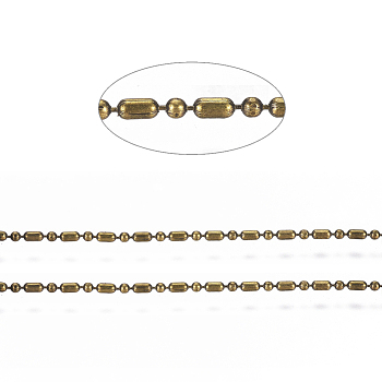 Brass Ball Chains, Ball & Bar Faceted Beaded Chains, Long-Lasting Plated, Soldered, with Spool, Cadmium Free & Nickel Free & Lead Free, Antique Bronze, 1.8x1mm and 1mm, about 301.83 Feet(92m)/roll