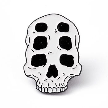 White Halloween Enamel Pin, Electrophoresis Black Alloy Brooch for Backpack Clothes, Skull Pattern, 30x22x2mm, Pin: 1.2mm