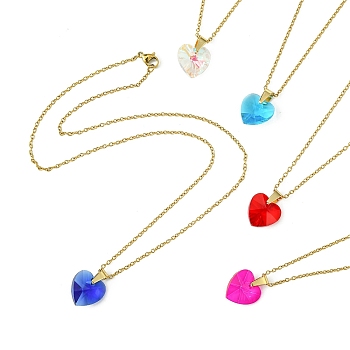 Heart Glass Pendant Necklaces, with 304 Stainless Steel Cable Chains and Lobster Claw Clasps, Mixed Color, 17.6 inch(44.7cm)