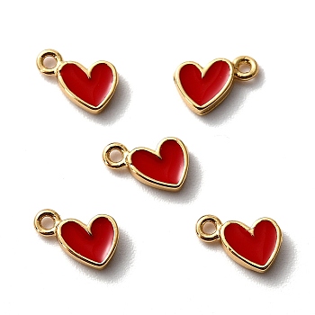 10Pcs Brass Enamel Pendants, Long-Lasting Plated, Cadmium Free & Lead Free, Real 18K Gold Plated, Heart, Red, 7.5x5x1.5mm, Hole: 1mm