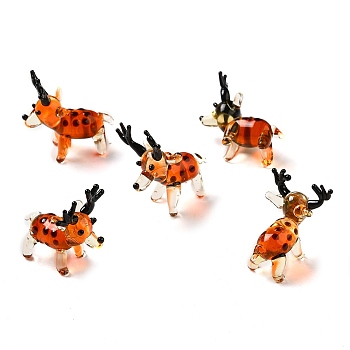 Handmade Bumpy Lampwork Home Decorations, 3D Deer Ornaments for Gift, Coral, 23.5~24.5x15~17x23.5~25mm